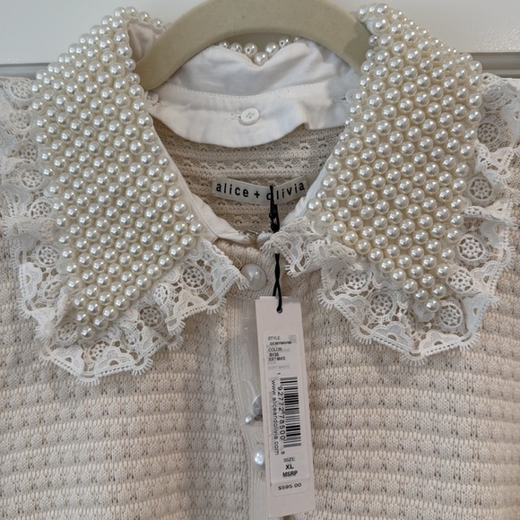 ALICE + OLIVIA Cream Knit Cardigan with Pearl Details NWT size xl - Picture 3 of 5